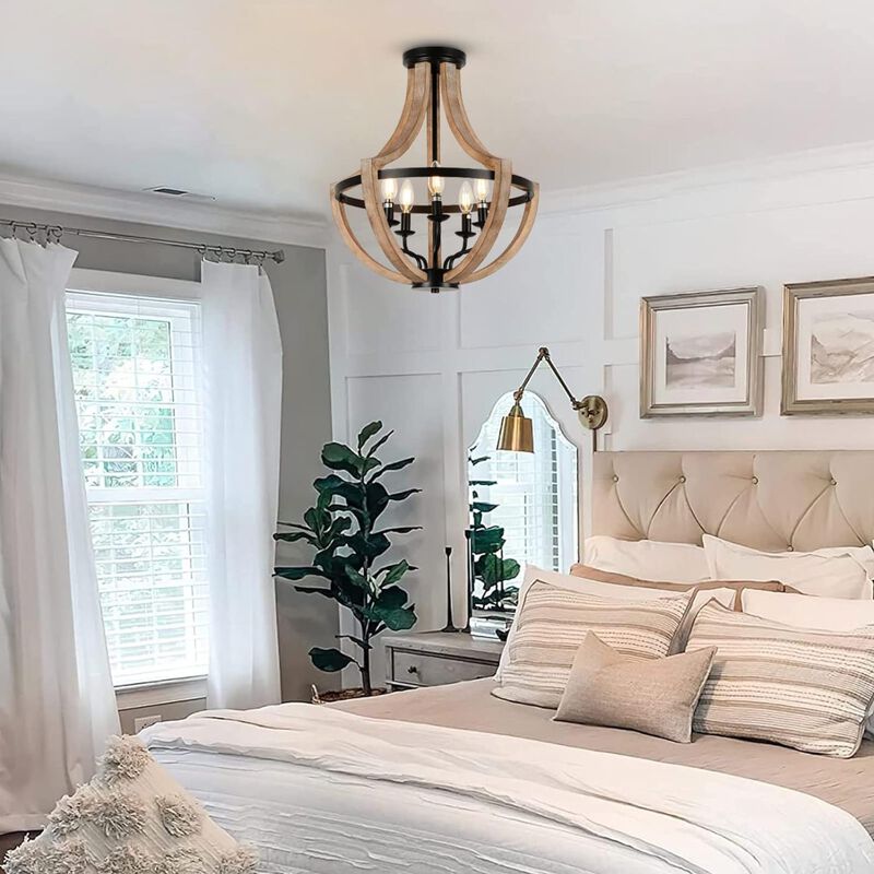 ELEMENT ACE 19 Inch 5-Light Height Adjustable Farmhouse Chandelier, Dual Use as Pendant or Flush Mount Light for Dining Room, Kitchen Island, Living Room, Bedroom & Foyer image number 7