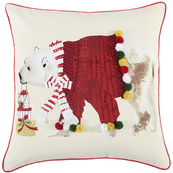 Homezia Red Polar Bear Dimensional Throw Pillow