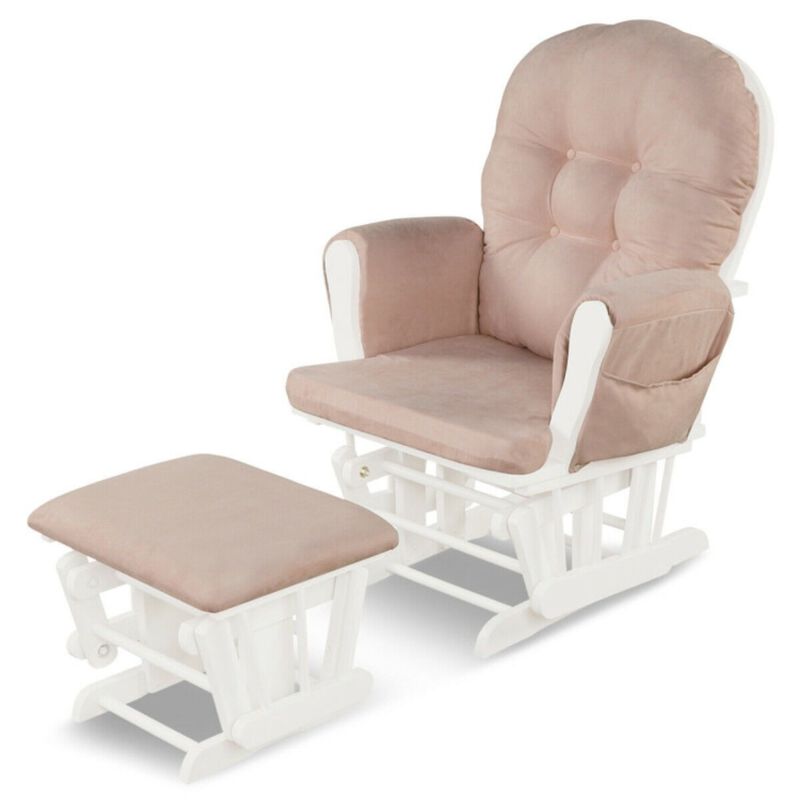 Wood Glider and Ottoman Set with Padded Armrests and Detachable Cushion image number 1