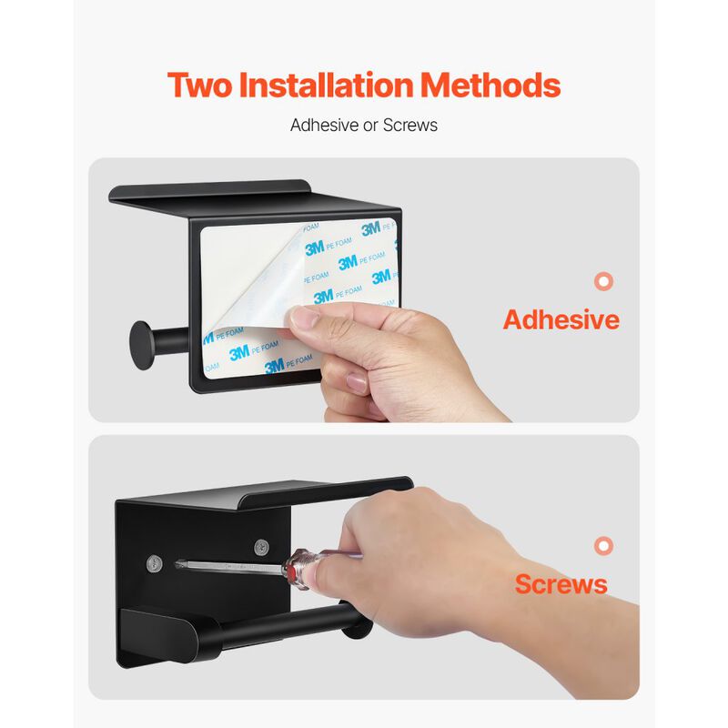 Wall Mounted Toilet Paper Holder with Storage Shelf, Fits Mega Rolls, Stainless Steel, Matte-Matte Black image number 6