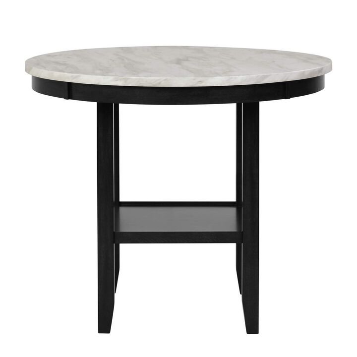 Jordan 42 Inch Round Counter Height Table, Glass Top, Wood, White, Black - Benzara