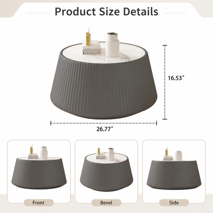 GOODSILO Round Cup Shape Sintered Stone Top Modern Coffee Table for Living Room, Bedroom and Office as Side or Bedside Accent