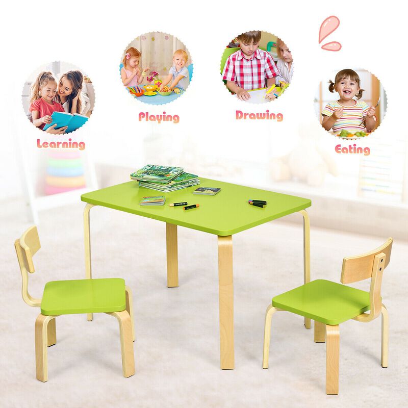 3 Piece Kids Wooden Activity Table and 2 Chairs Set