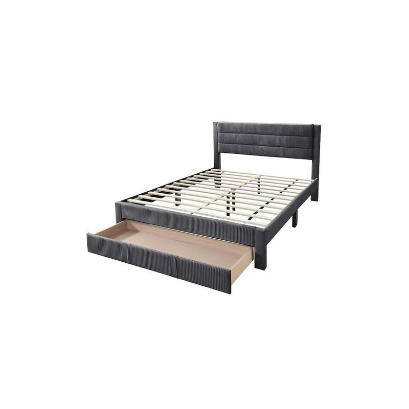 Poundex Queen Platform Bed with Underbed Storage in Charcoal