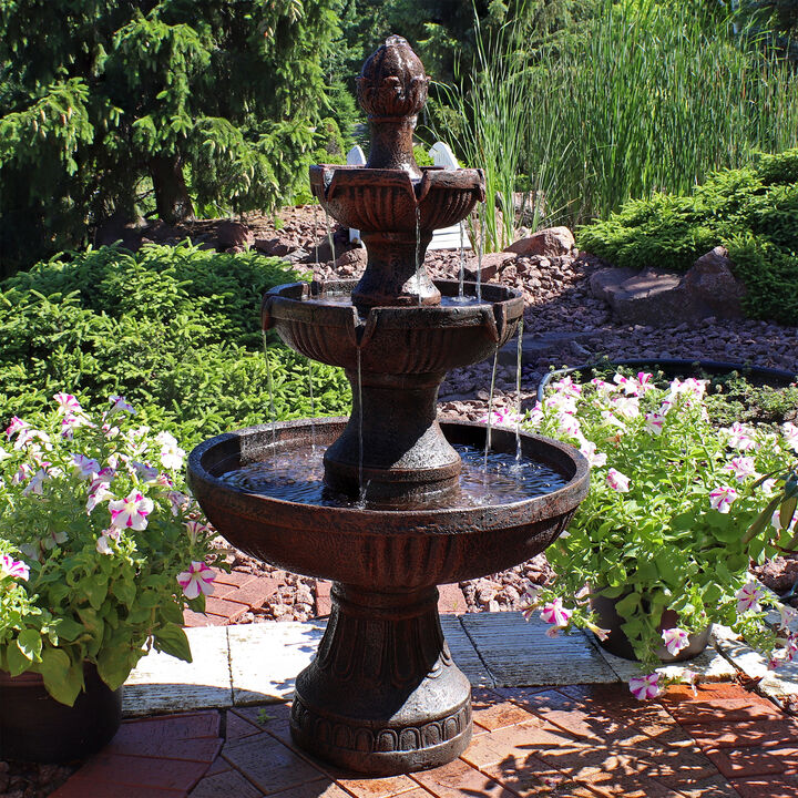 Sunnydaze Flower Blossom Resin Outdoor 3-Tier Fountain