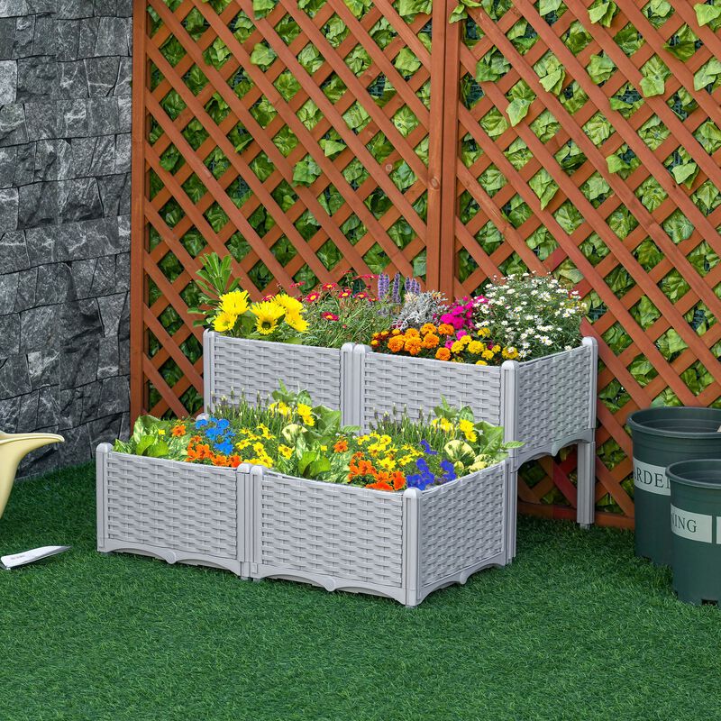 Outsunny 2-Piece Raised Garden Bed with Legs, Self-Watering Planter Box Raised Bed to Grow Flowers, Herbs & Vegetables, Gray