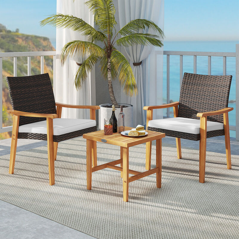 3-Piece PE Wicker Patio Conversation Set with Acacia Wood Table image number 4