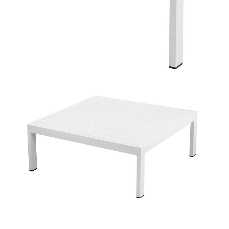 Cilo 32 Inch Outdoor Coffee Table, White Aluminum Frame, Rectangular Design-Benzara image number 2