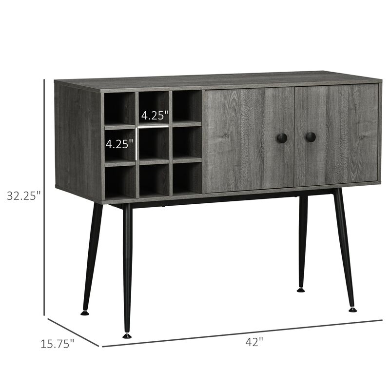 Buffet Cabinet, Sideboard Storage Cabinet with 9-Bottle Wine Rack and Adjustable Shelf for Home Bar, Distressed Grey image number 3