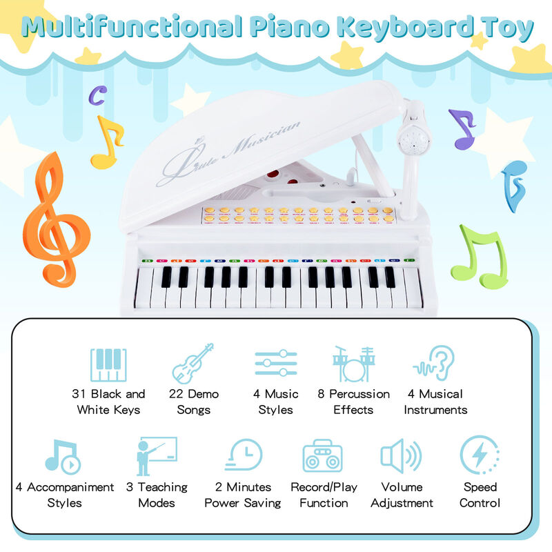 31-Key Mini Piano with Bench and Lid for Kids &ndash; Elegant Musical Instrument Toy (Age 3+)