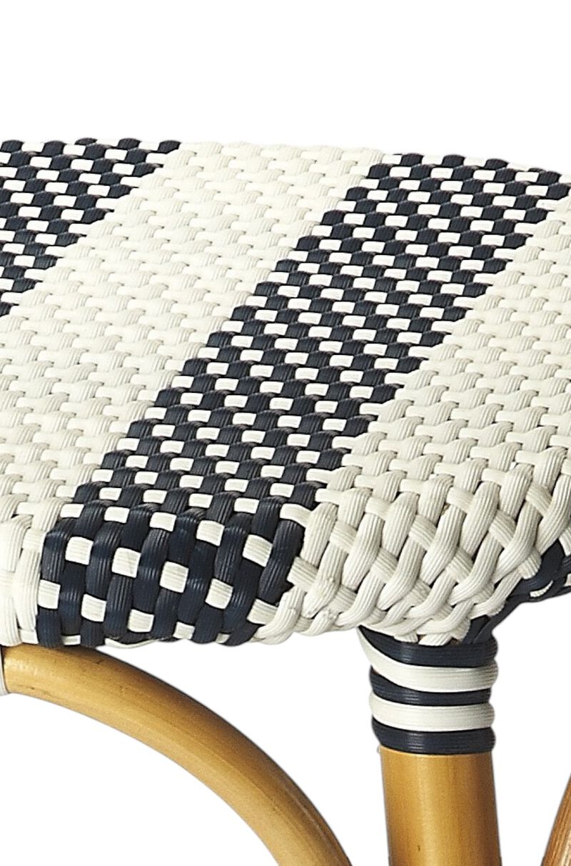 HomeRoots 30" Blue White And Natural Heavy Duty Plastic And Rattan Backless Bar Height Bar Chair image number 3