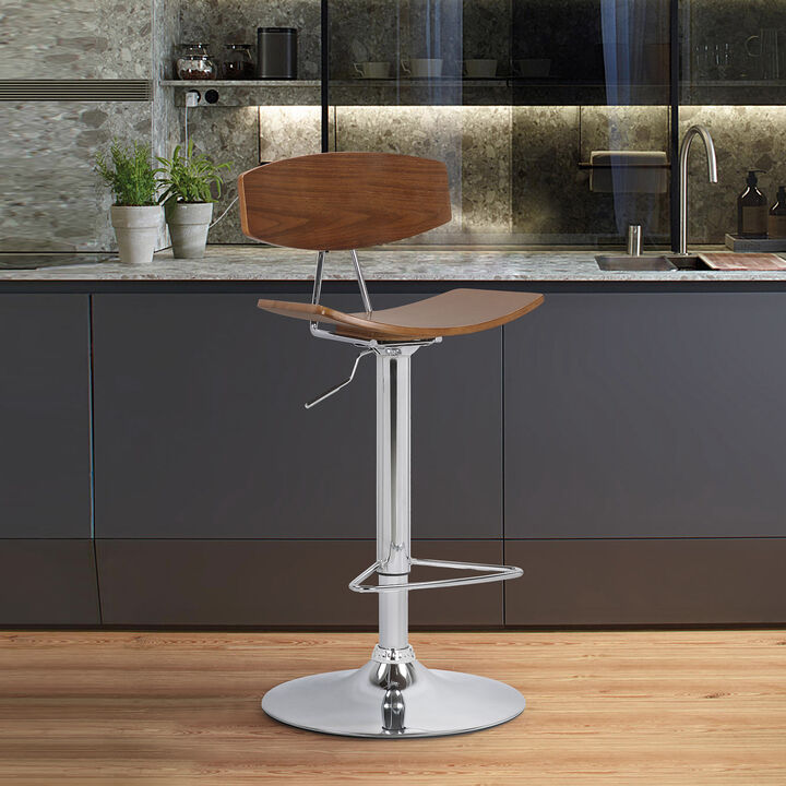 Jett Adjustable Walnut and Chrome Stool