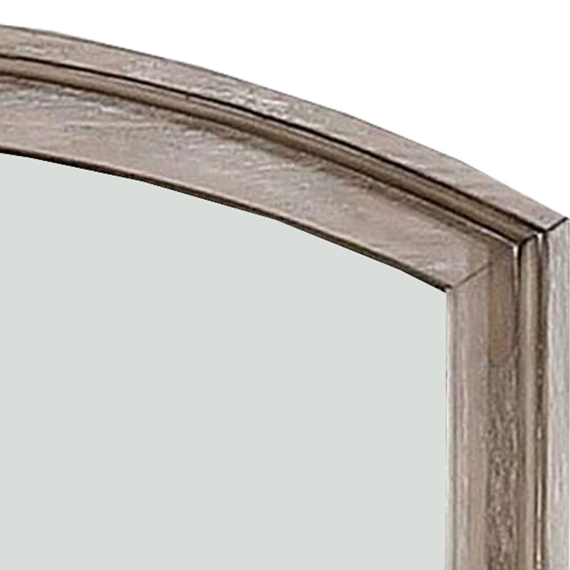 Mirror with Curved Top Frame and Weathered Look, Gray - Benzara
