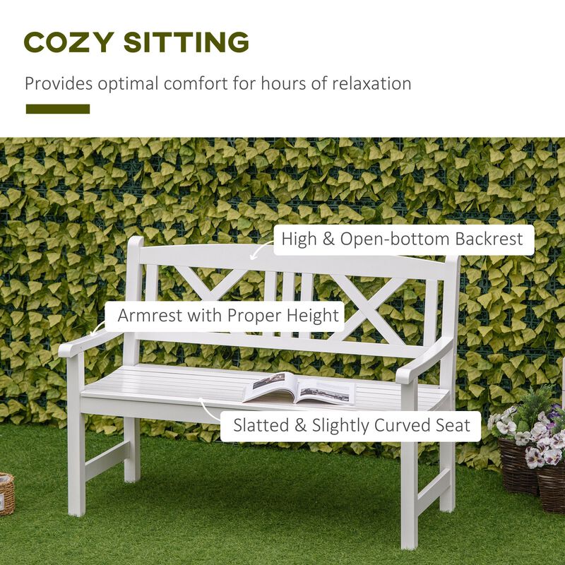 White Outdoor Seating: 2-Seater Wooden Garden Bench with X-Shape Back