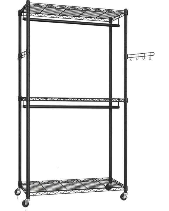 Heavy Duty Rolling Garment Rack with Wheels for Clothing Storage