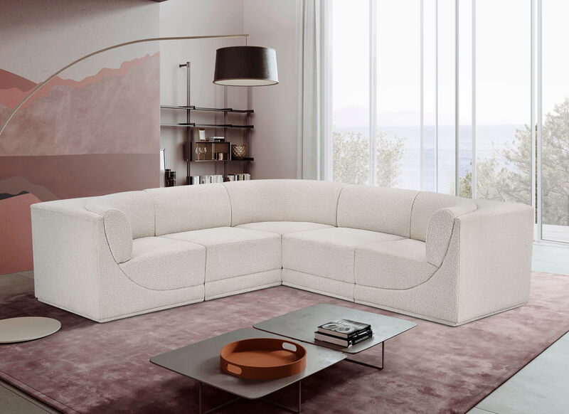 Meridian Furniture Ollie Cream Boucle Fabric Modular Sectional
