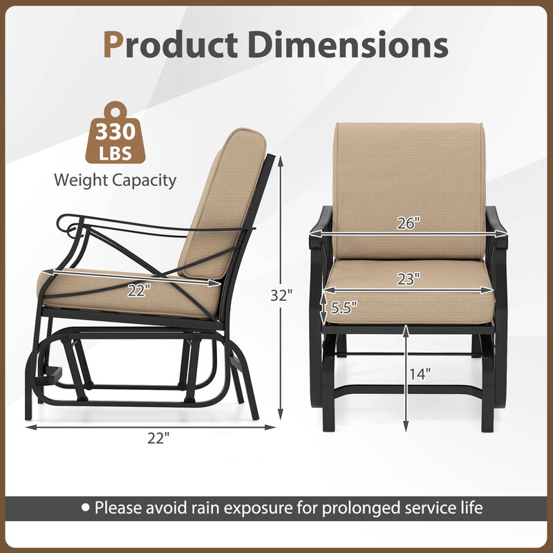 Outdoor Rocking Glider Chair with Thick Cushions and Metal Frame image number 2