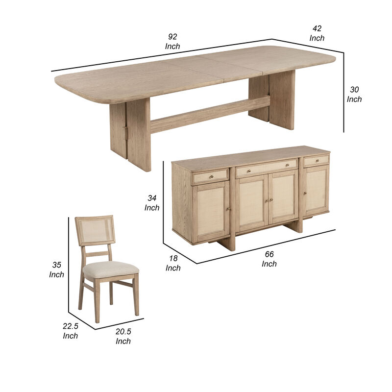 Lno 10 Piece Rectangular Dining Table Set, 8 Chairs, Sideboard, Beige