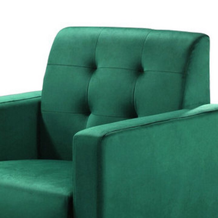 Oz 28 Inch Modern Accent Armchair with Foam Cushion, Tufted Green Velvet
