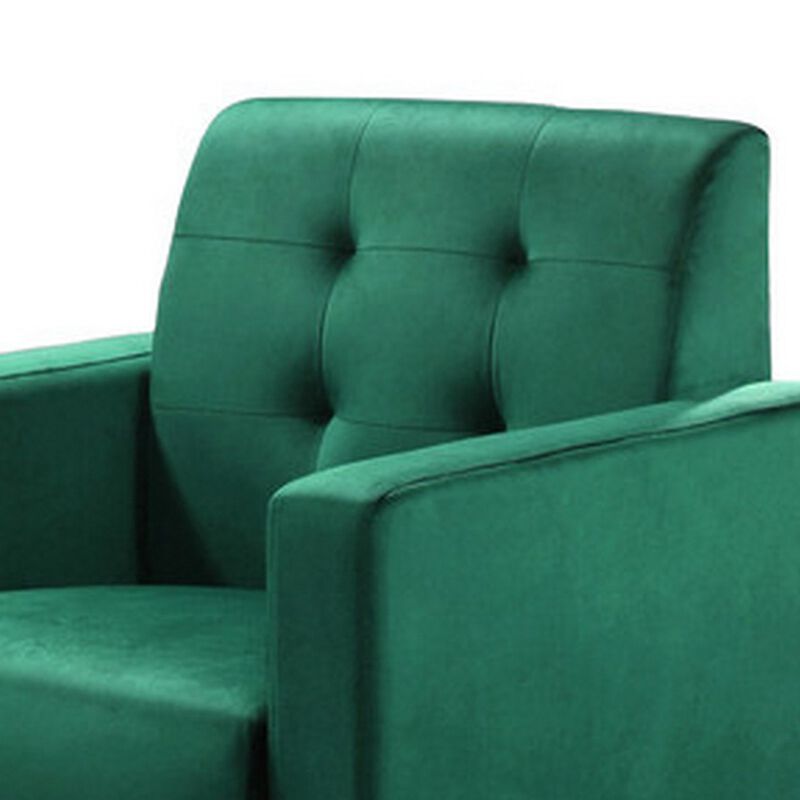 Oz 28 Inch Modern Accent Armchair with Foam Cushion, Tufted Green Velvet