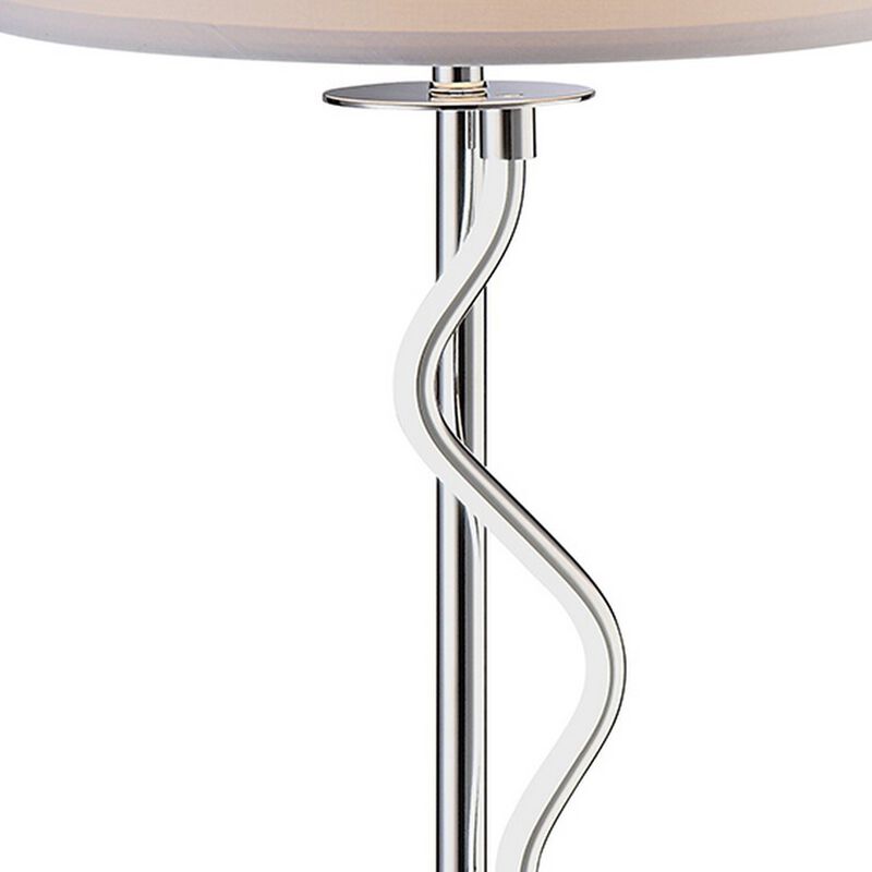 30 Inch Table Lamp, White Drum Fabric Shade, Modern Round Chrome Base - Benzara