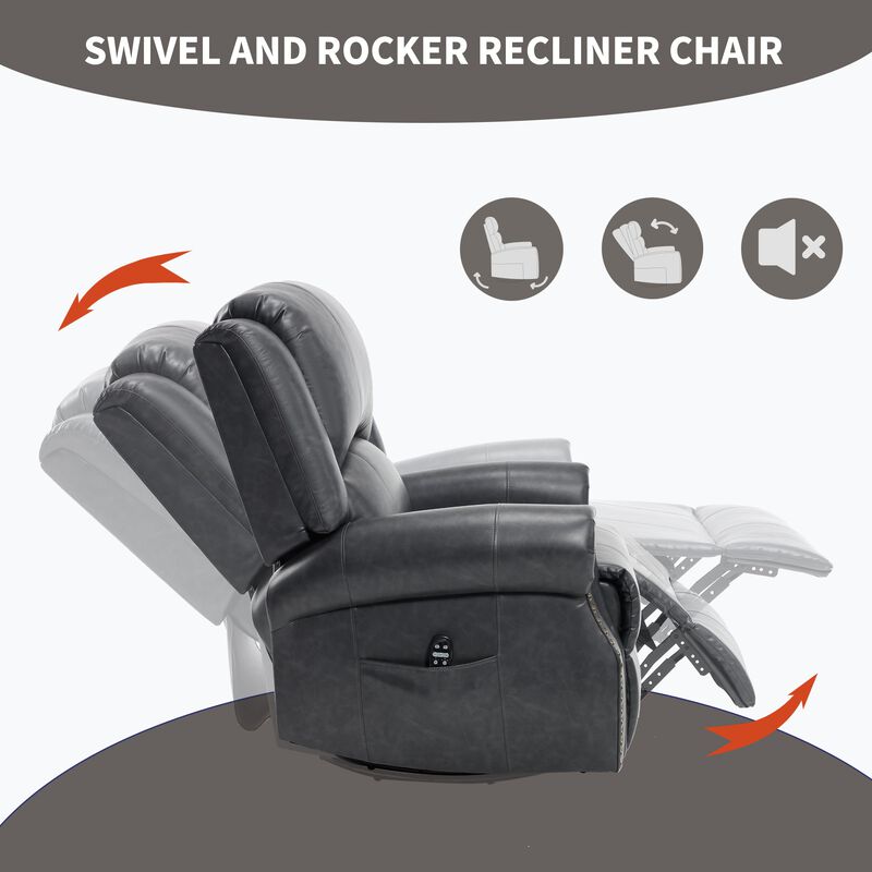 Faux Leather Recliner Chair Rocker Swivel Chair Manual Recliner with Heat & Massage image number 8