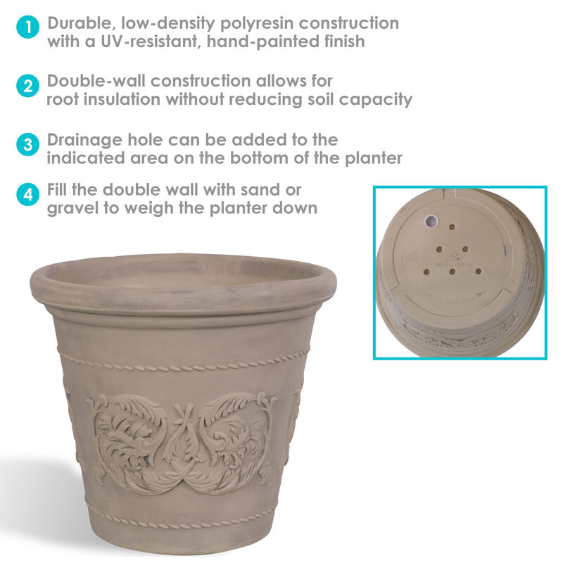 Sunnydaze Arabella Polyresin Planter with UV-Resistant Finish