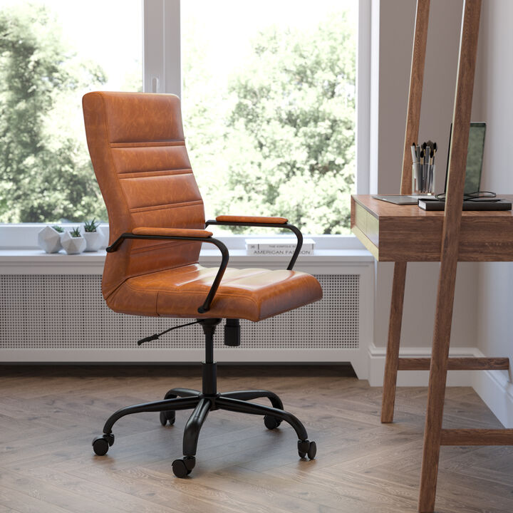 Whitney High Back Brown LeatherSoft Executive Swivel Office Chair with Black Frame and Arms