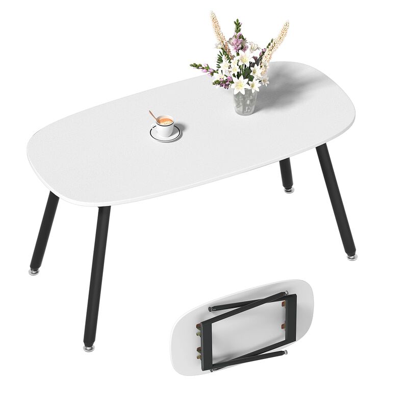 WOHOMO Foldable Coffee Table White Small Coffee Tables for Living Room Portable Simple Modern Rectangular Center Table for Small