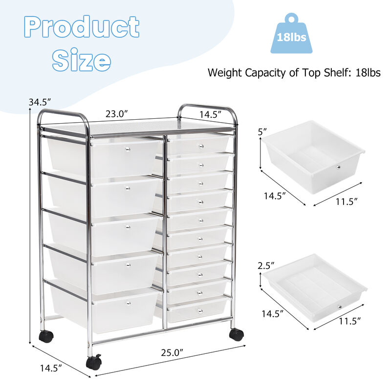15-Drawer Utility Rolling Cart with Multi-Purpose Storage Drawers image number 2