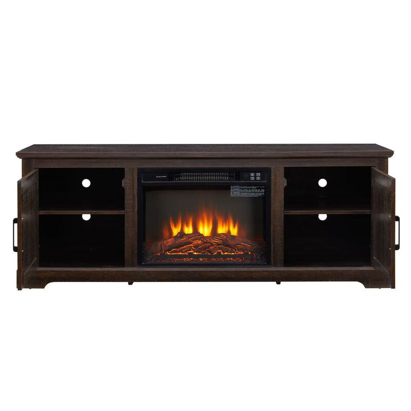 Mondawe Farmhouse Rattan TV Stand Console With Fireplace, Suitable For Storage Of TV Under 70 Inches