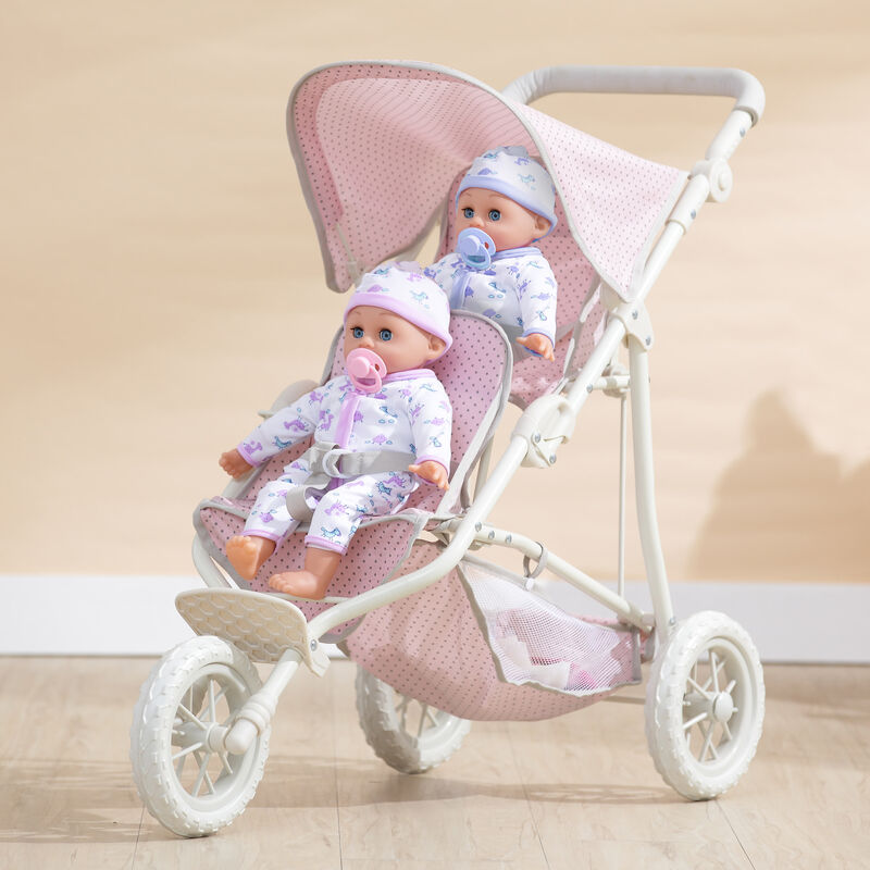 Olivia's Little World Polka Dot Princess Baby Doll Twin Jogging Stroller, Pink image number 1