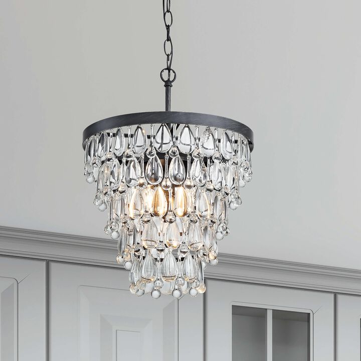Celeste Antique Black 4-light Crystal Teardrop Round Chandelier - 14 inches in diameter x 19.5 inches H