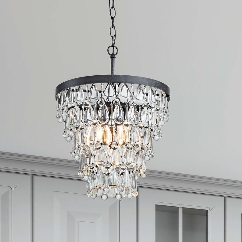 Celeste Antique Black 4-light Crystal Teardrop Round Chandelier - 14 inches in diameter x 19.5 inches H image number 1