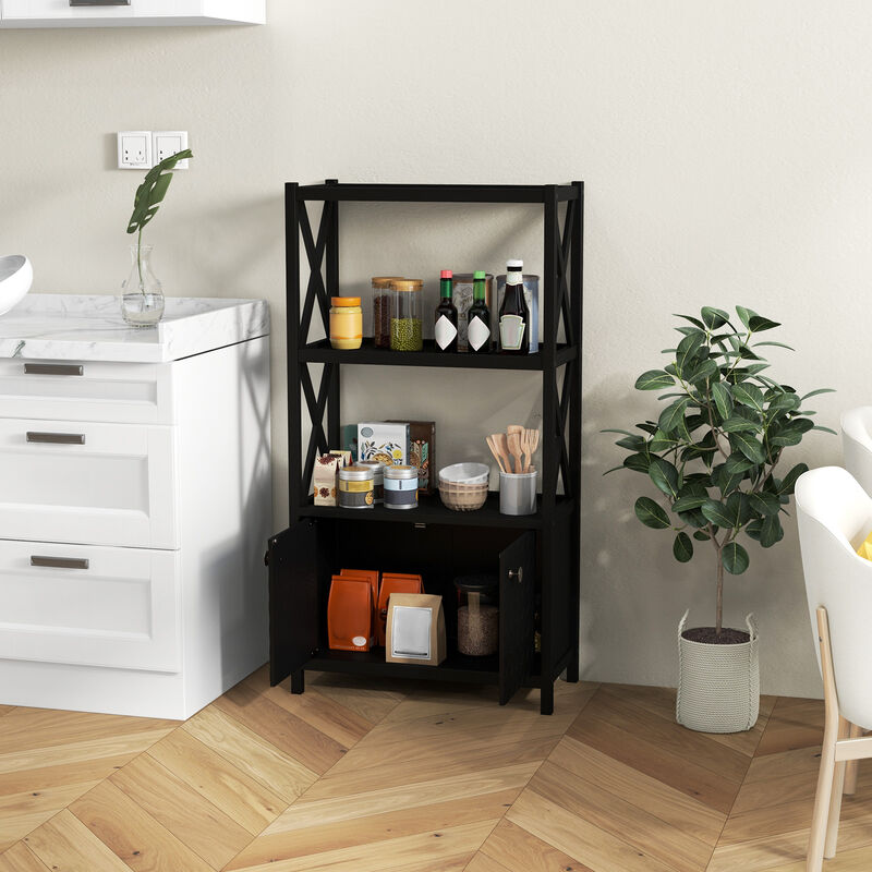 Bathroom Storage Cabinet with Open Shelves and Double Doors