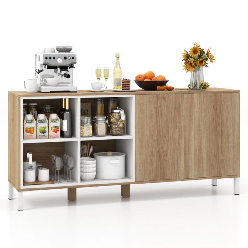 Hivvago 63 Inches Buffet Sideboard with 4 Compartments and Push-to-Open Cabinet