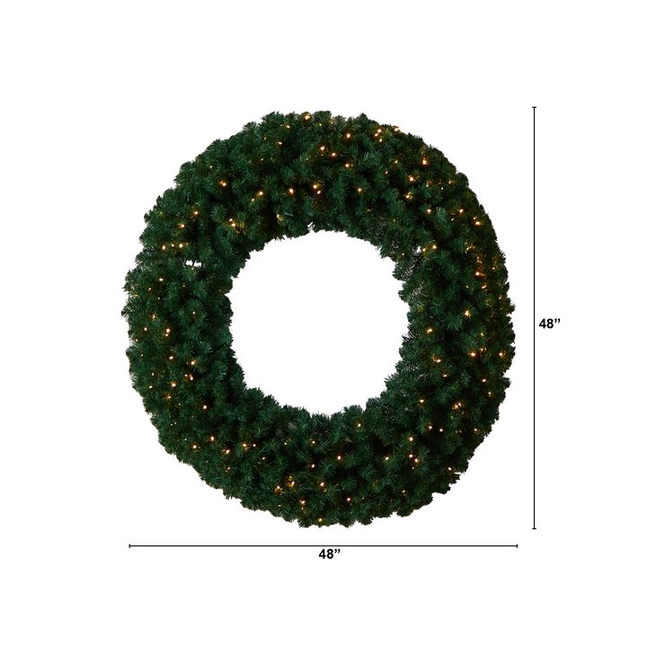 Hivvago 48" Large Artificial Christmas Wreath with 714 Bendable Branches and 200 Warm White LED Lights