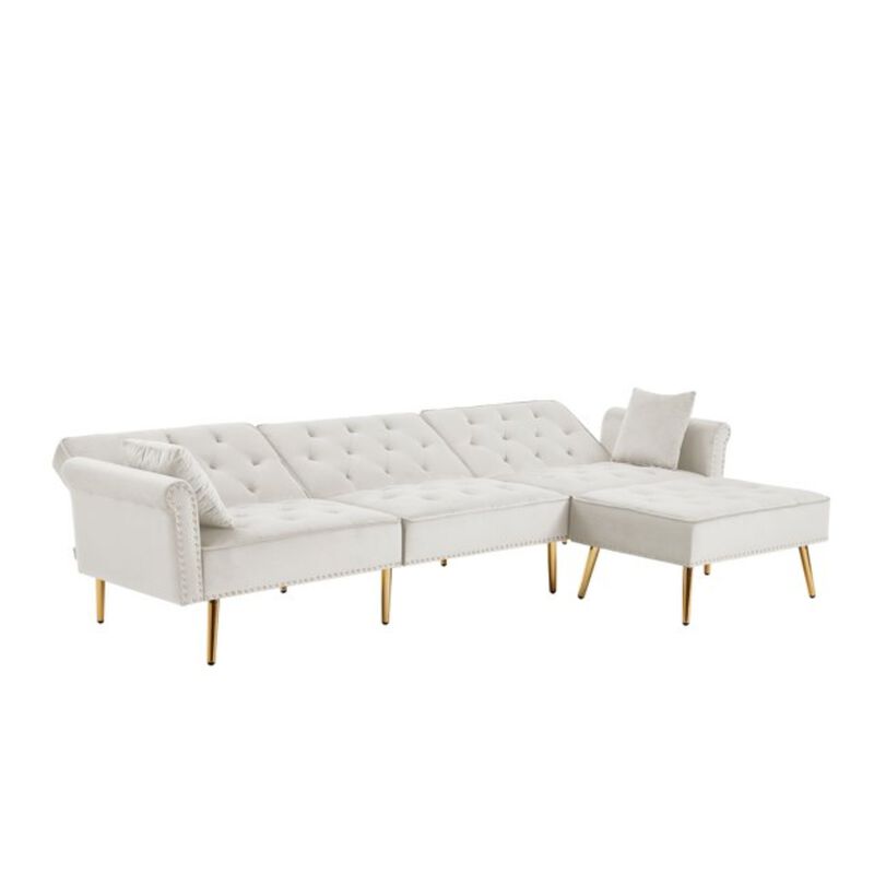 Olympia Bay, Inc. - Modern Velvet Upholstered Reversible Sectional Sofa Bed; L-Shaped Couch with Movable Ottoman