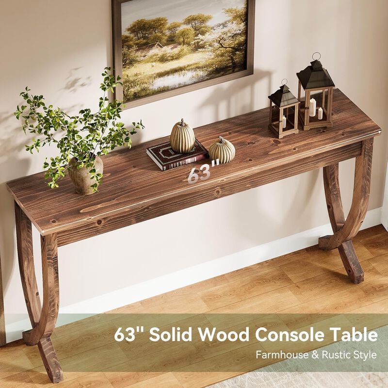 Farmhouse Entryway Console Table, Solid Wood Sofa Table for Living Room-Brown image number 7