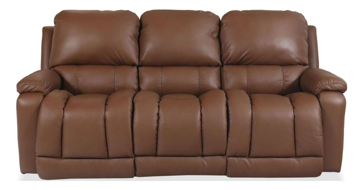 Greyson Caramel Leather Power Reclining Sofa with Adjustable Headrest