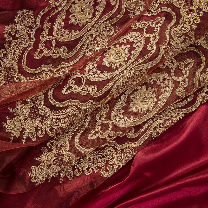 RT Designers Collection Dayton Emb Attached Valance Backing Blackout Window Curtains 50" x 84" Burgundy/Gold