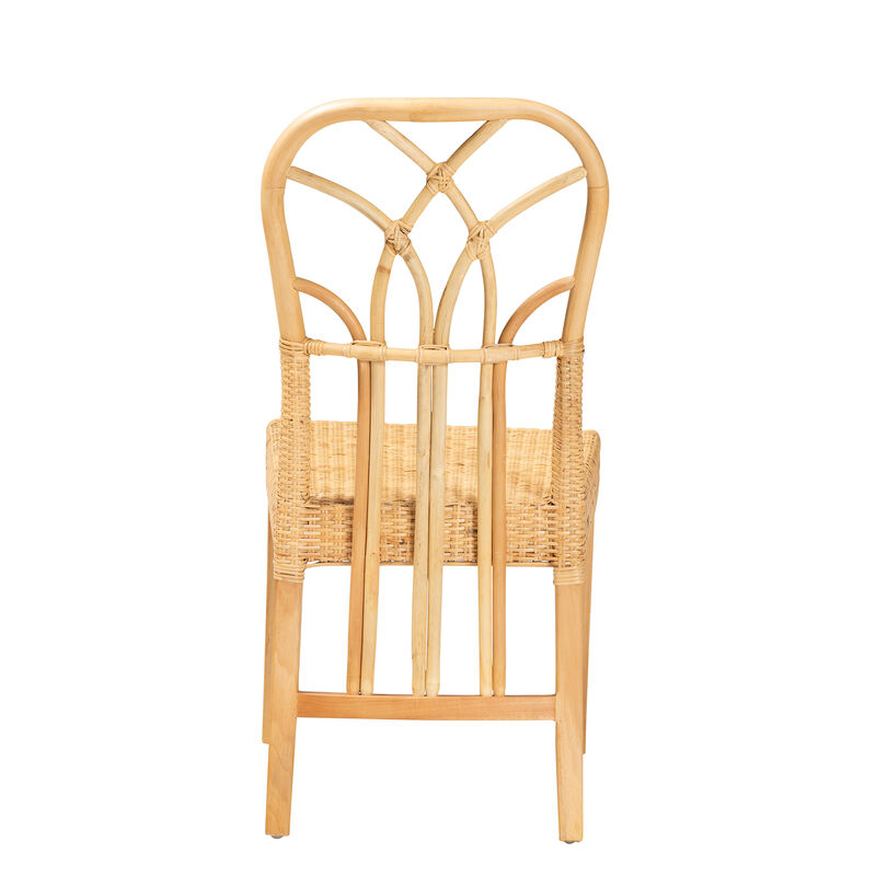Bali & Pari Monaco Modern Oak Brown Finished Mahogany Wood and Natural Rattan Dining Chair