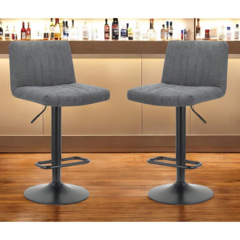 Hivvago Set of Two Gray and Black Fabric and Metal Low Back Adjustable Height Bar Chairs