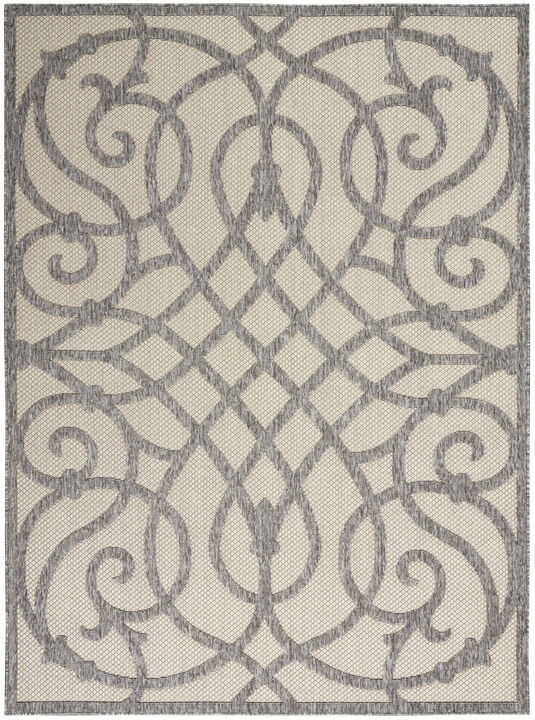 HomeRoots 6' X 9' Cream And Gray Trellis Indoor Outdoor Area Rug