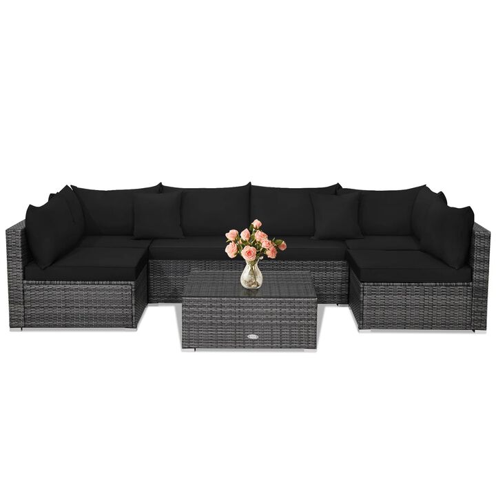 Mondawe 7 Pieces Patio Rattan Furniture Set with Sectional Sofa Cushioned