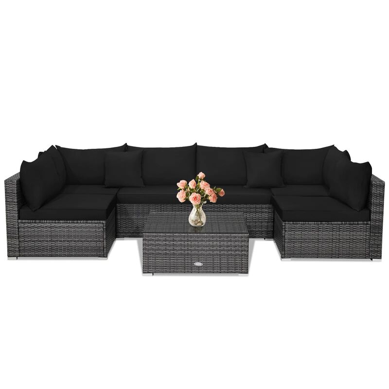 Mondawe 7 Pieces Patio Rattan Furniture Set with Sectional Sofa Cushioned