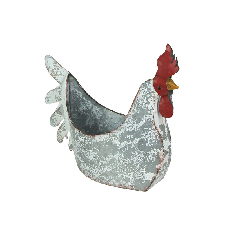 Weathered White Galvanized Metal Rooster Planter - Farmhouse Garden Decor image number 0