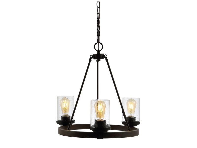 Coronet 3-Light Iron/Seeded Glass Rustic Farmhouse LED Chandelier