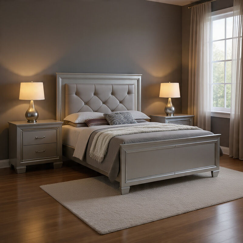 Queen Bedroom Set, Gray Wood, 3 Piece Set with 2 Nightstands image number 1