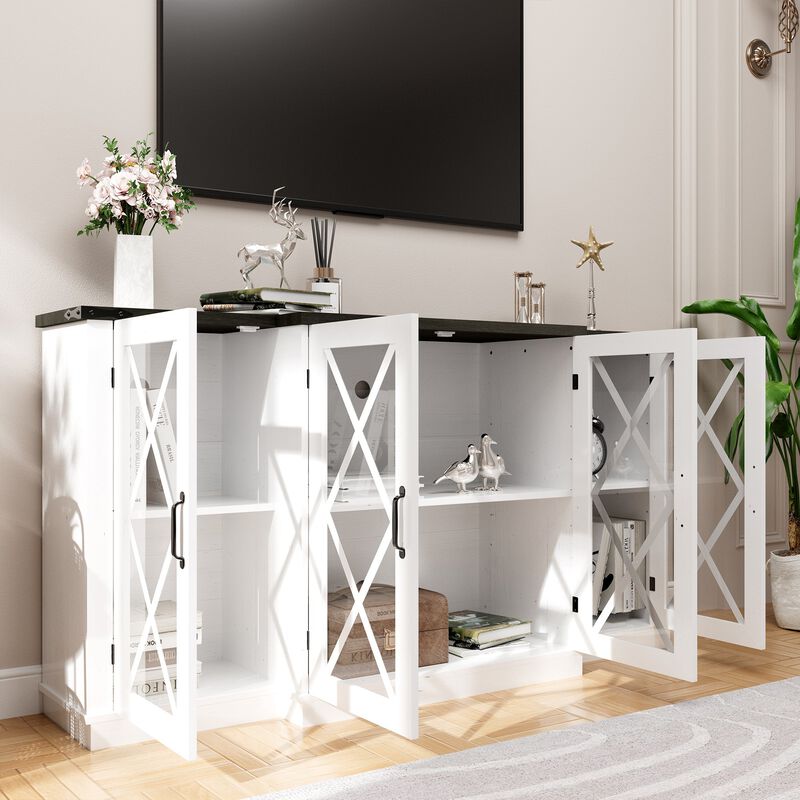 Farmhouse TV Stand with Storage, 63" Wooden Entertainment Center, Media Console with Adjustable Shelves image number 6